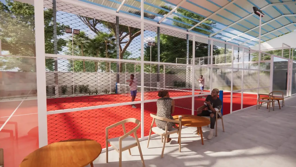 desain 3d lapangan padel